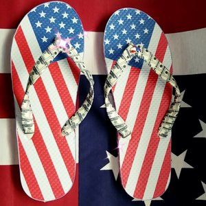 Men's American Flip flops, 4th July flip flops, Independence Day flip flops.